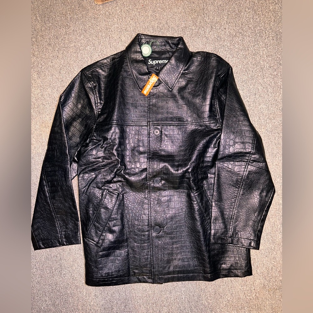 Supreme faux croc leather jacket size m new